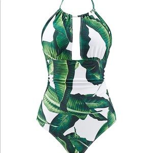 New tropical leaf print one piece convertible swimsuit